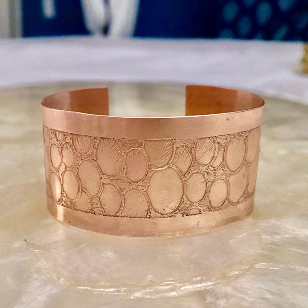 Vintage Etched Copper Cuff Bracelet